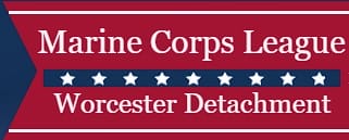 Banner with "Marine Corps League Worcester Detachment" and a row of white stars on a red background.